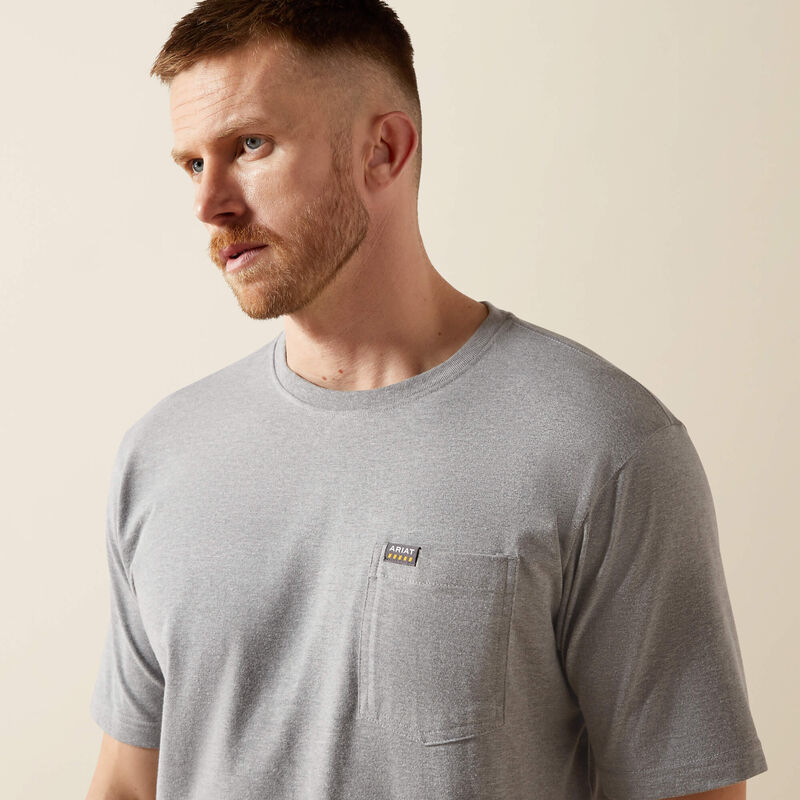 Ariat Men's Rebar S/S Cotton Strong Standard Pocket Tee in Heather Grey