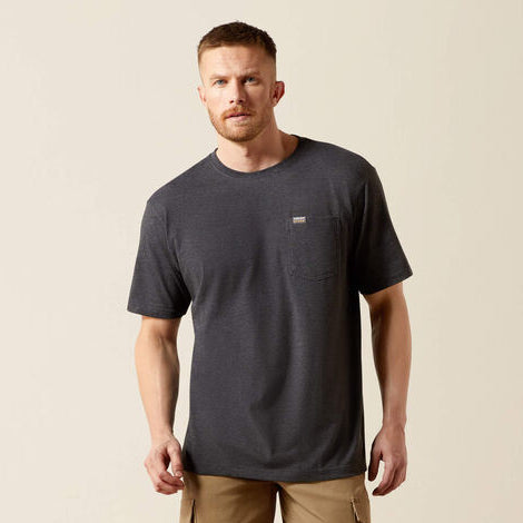 Ariat Men's Rebar S/S Cotton Strong Standard Pocket Tee in Charcoal Heather