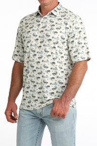 Cinch Men's S/S Arenaflex Western Print Polo in Cream Fishy Print