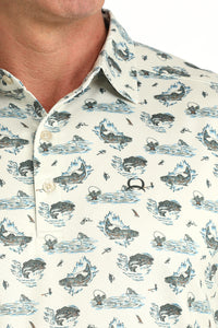 Cinch Men's S/S Arenaflex Western Print Polo in Cream Fishy Print