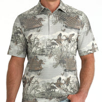 Cinch Men's S/S Arenaflex Western Print Polo in Multi Duck Print