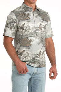 Cinch Men's S/S Arenaflex Western Print Polo in Multi Duck Print