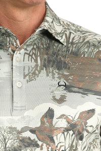 Cinch Men's S/S Arenaflex Western Print Polo in Multi Duck Print