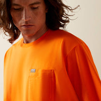 Ariat Men's Rebar S/S Cotton Strong Standard Pocket Tee in Safety Orange