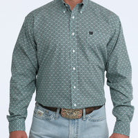 Cinch Men's L/S Classic Fit Button Down Western Shirt in Aqua Geometric