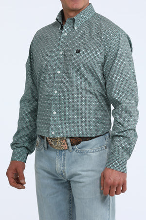 Cinch Men's L/S Classic Fit Button Down Western Shirt in Aqua Geometric