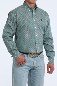 Cinch Men's L/S Classic Fit Button Down Western Shirt in Aqua Geometric