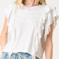 Women's Lace And Ruffle Sleeve Top in White