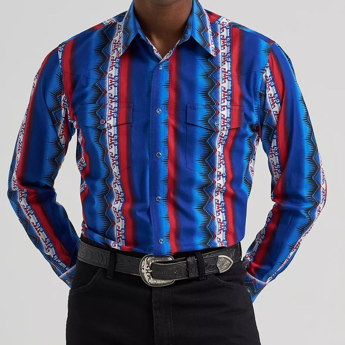Wrangler Men's Checotah L/S Western Snap Shirt in Old Glory (Available in Tall Sizes)