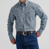 Wrangler Men's L/S George Strait One Pocket Button Down Shirt in Steely Paisley
