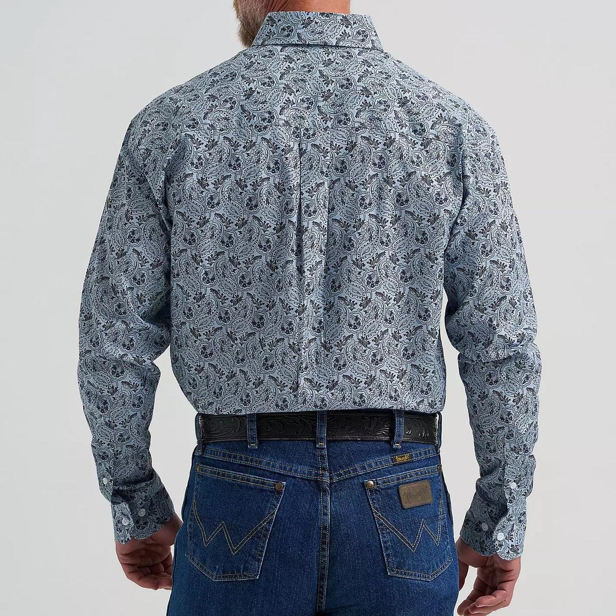 Wrangler Men's L/S George Strait One Pocket Button Down Shirt in Steely Paisley