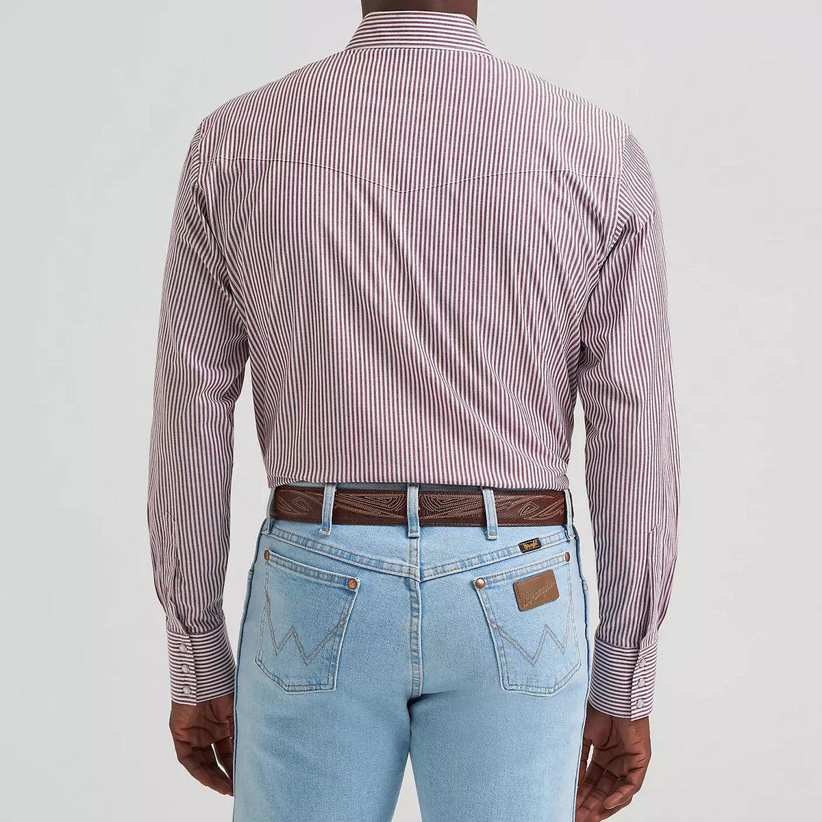 Wrangler Men's Wrinkle Resist Long Sleeve Western Snap Stripe Shirt in Cinnamon (Available in Tall Sizes)