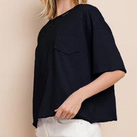 Women's Knit Cut Out Top in Black (Available in Regular and Plus Sizes)