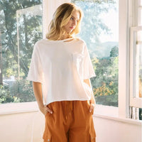 Women's Plus Size Knit Cut Out Top in White