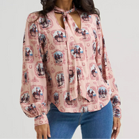 Wrangler Retro® Women's L/S Cameo Tie Neck Blouse in Pink