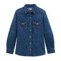 Wrangler Retro® Women's Americana Barrel Sleeve Western Snap Shirt in Denim