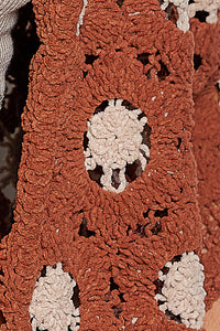 Women's Dolman Sleeve Chenille Crochet Cardigan in Brick/Latte
