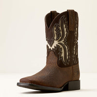 Ariat Kid's Driftwood Wide Square Toe Western Boot in Earth/Royal Chocolate
