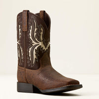 Ariat Kid's Driftwood Wide Square Toe Western Boot in Earth/Royal Chocolate