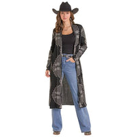Women's Rock & Roll Denim Aztec Knit Cardigan Sweater in Black
