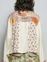 Women's Long Sleeve Boho Mixed Media Top in Cream