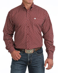 Cinch Men's L/S Classic Fit Button Down Western Shirt in Burgundy