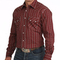 Cinch Men's L/S Modern Fit Western Button Down Shirt in Burgundy
