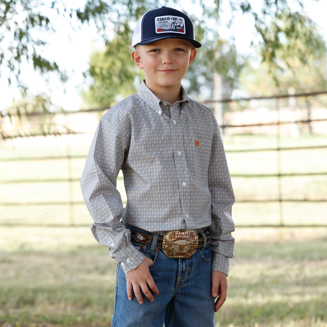Cinch Youth Boy's L/S Button Down Western Shirt in White