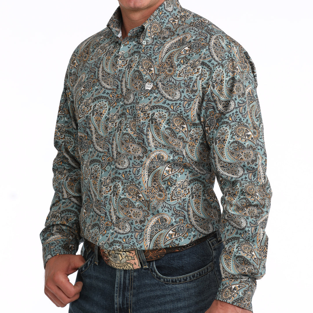 Cinch Men's L/S Classic Fit Paisley Button Down Western Shirt in Blue