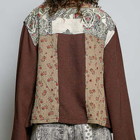 Women's Long Sleeve Boho Mixed Media Top in Chocolate