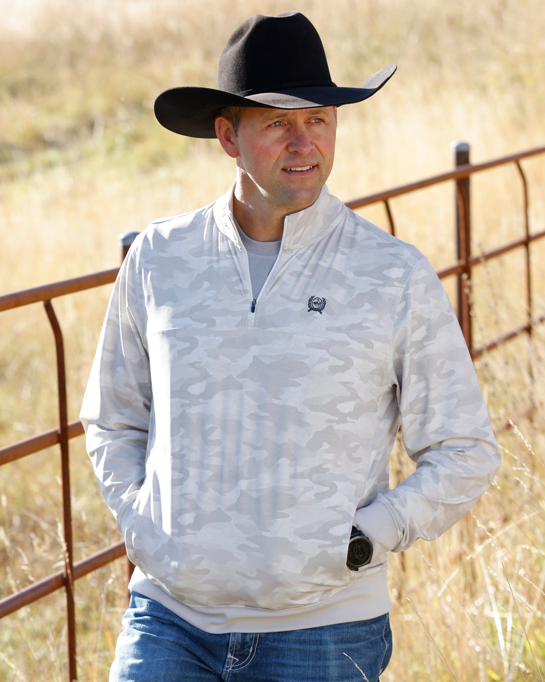 Cinch Men's 1/4 Zip in Grey Camo