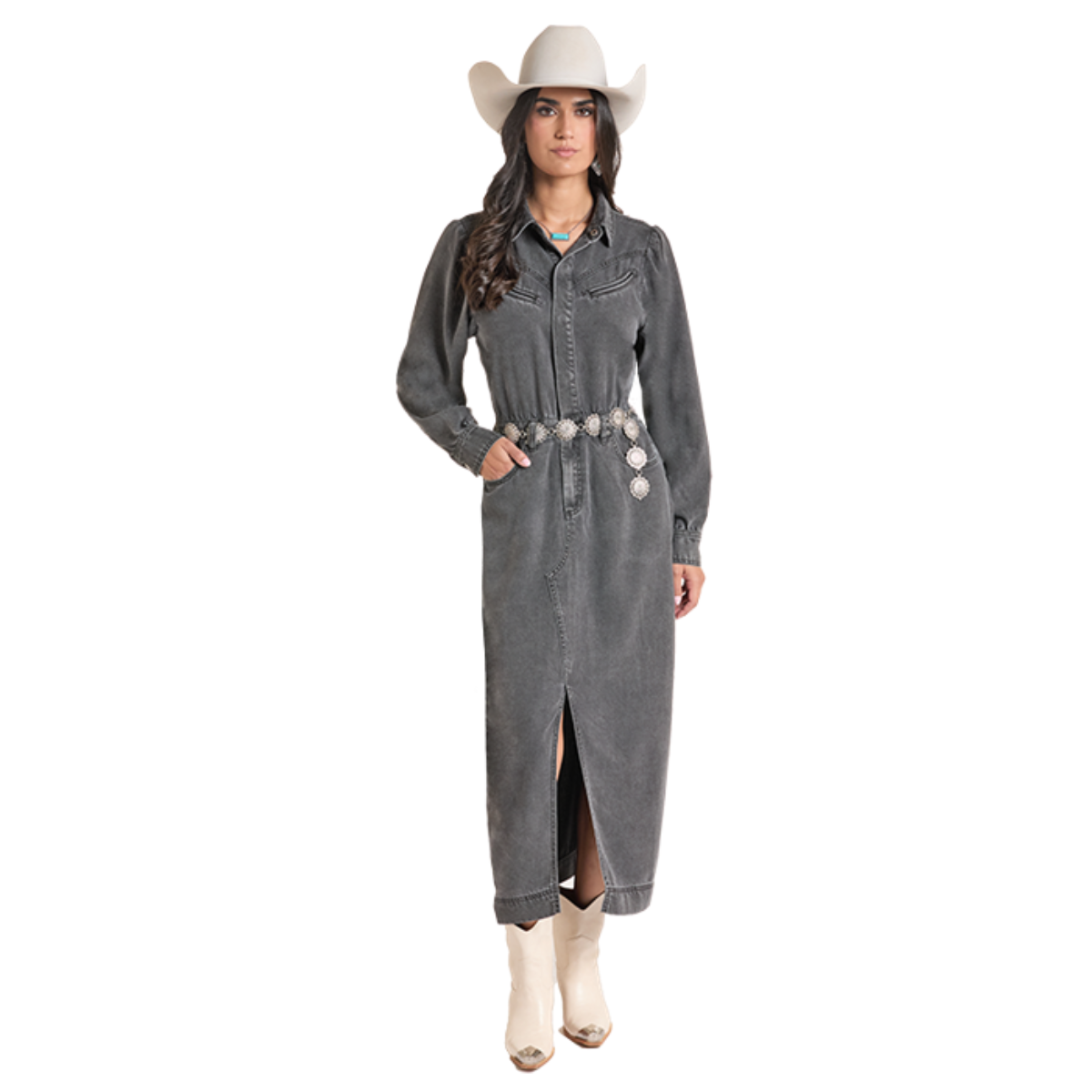 Panhandle Slim Women's Long Sleeve Denim Maxi Dress in Black