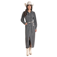 Panhandle Slim Women's Long Sleeve Denim Maxi Dress in Black