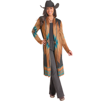 Rock & Roll Denim Women's Aztec Knit Duster in Rust