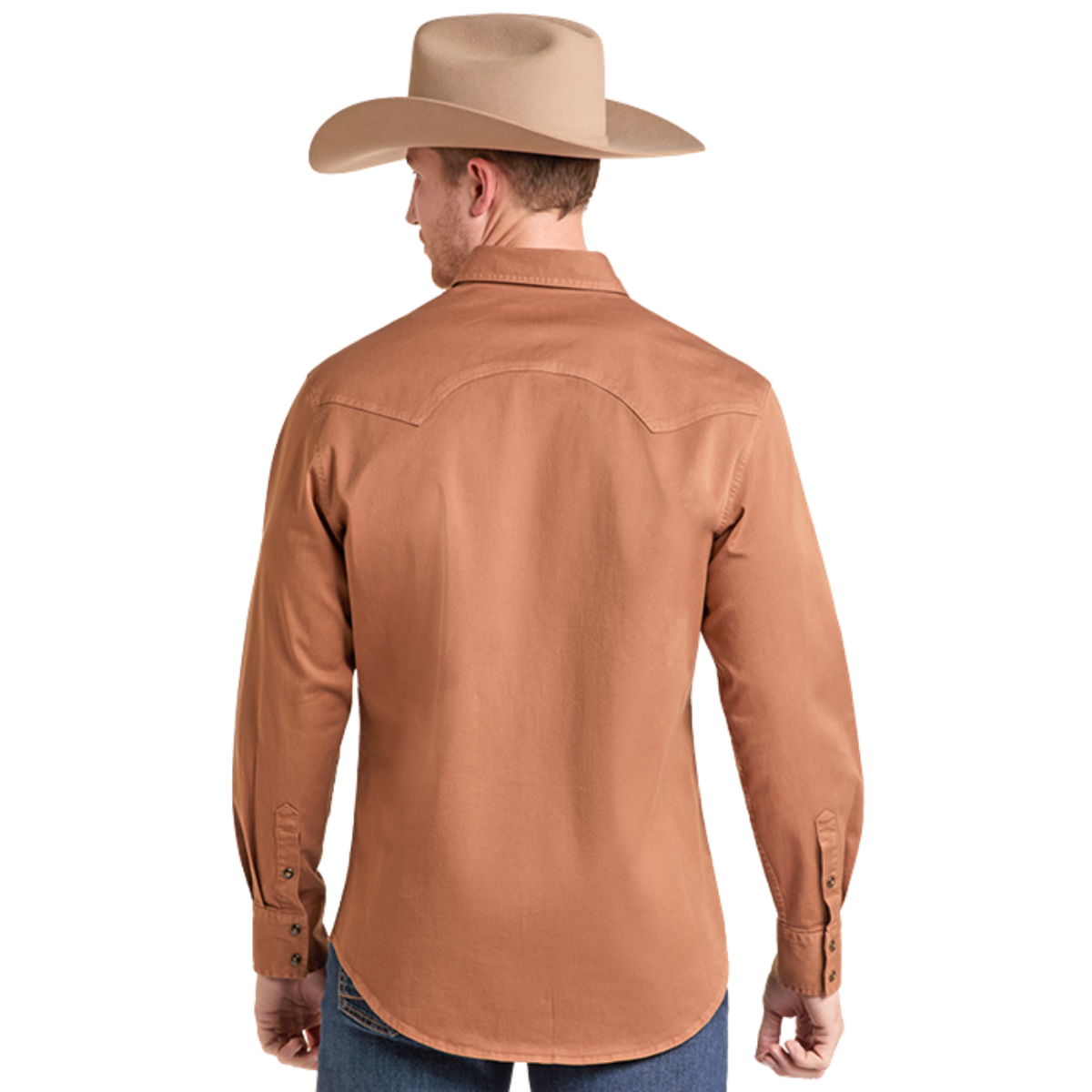 Rock & Roll Denim Men's L/S Koe Wetzel Solid Snap Shirt in Camel