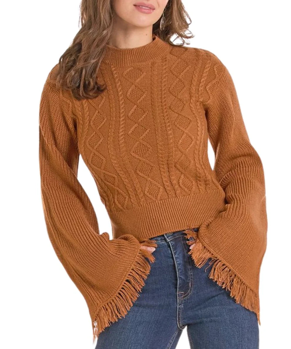Women's Rock & Roll Denim Flare Sleeve Sweater in Rust