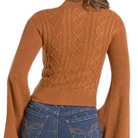 Women's Rock & Roll Denim Flare Sleeve Sweater in Rust