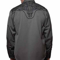 Scully Men's Embroidered Scroll Western Snap Shirt in Charcoal