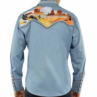 Scully Men's Embroidered Desert Western Snap Shirt in Light Blue