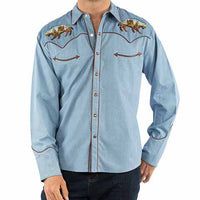 Scully Men's Embroidered Desert Western Snap Shirt in Light Blue
