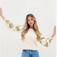 Women's Mixed Media Long Sleeve Blouse in Cream