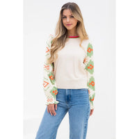 Women's Mixed Media Long Sleeve Blouse in Cream
