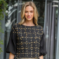 Women's Puff Sleeve Top in Black