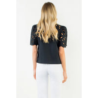 Women's Short Sleeve Eyelet Top in Black