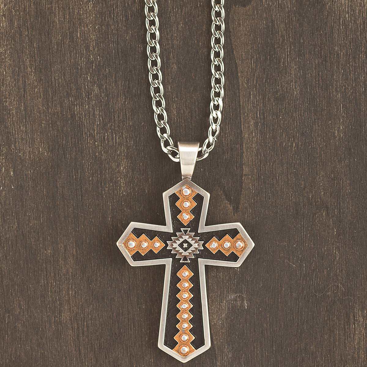 Silver Strike Men's 24" Southwestern Cross Multi Color Necklace