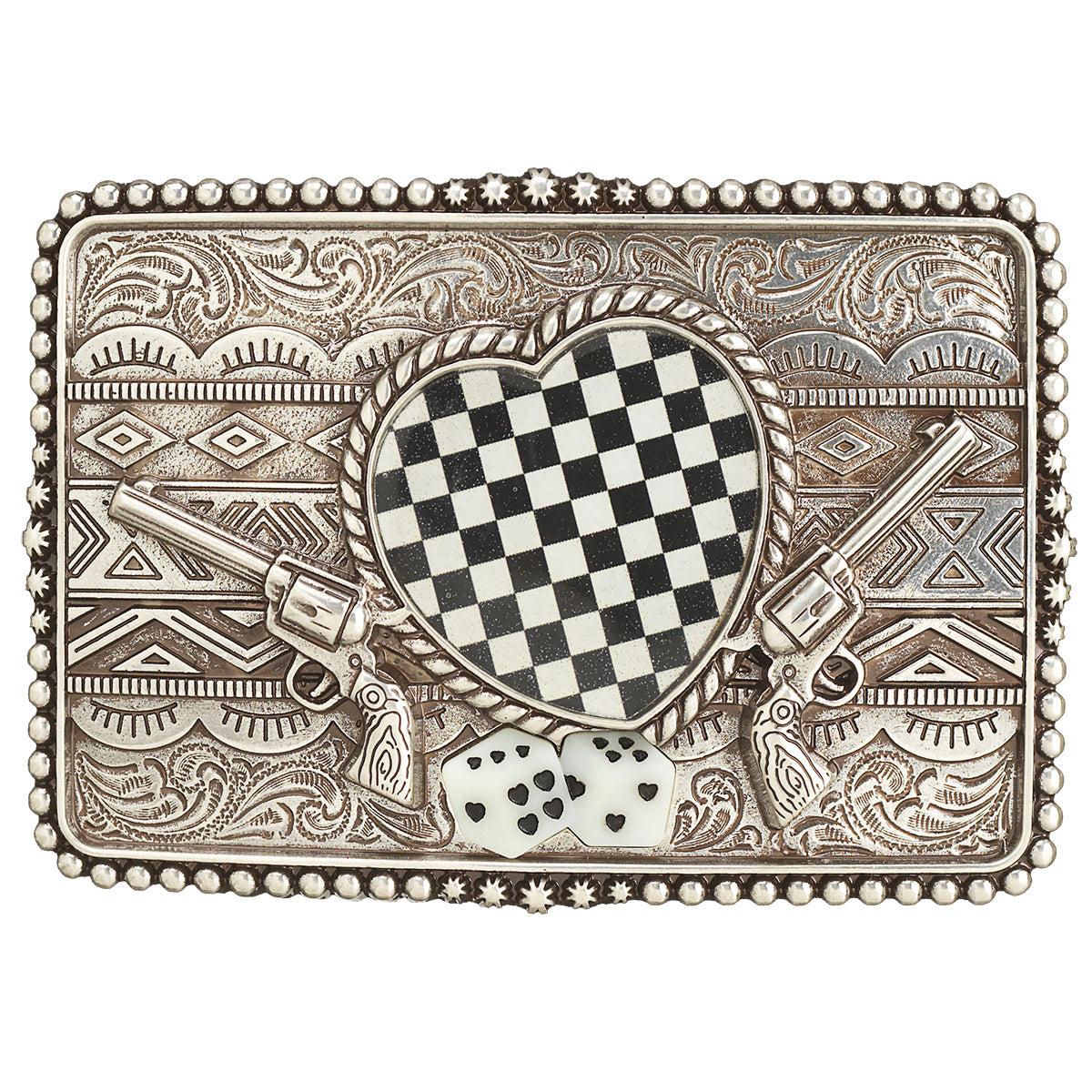 Blazin Roxx Women's Rectangular Checkered Heart Dice Belt Buckle
