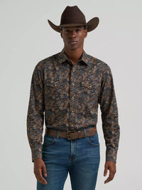 Wrangler Retro® Men's L/S Premium Stripe Western Snap Shirt in Royal Scroll