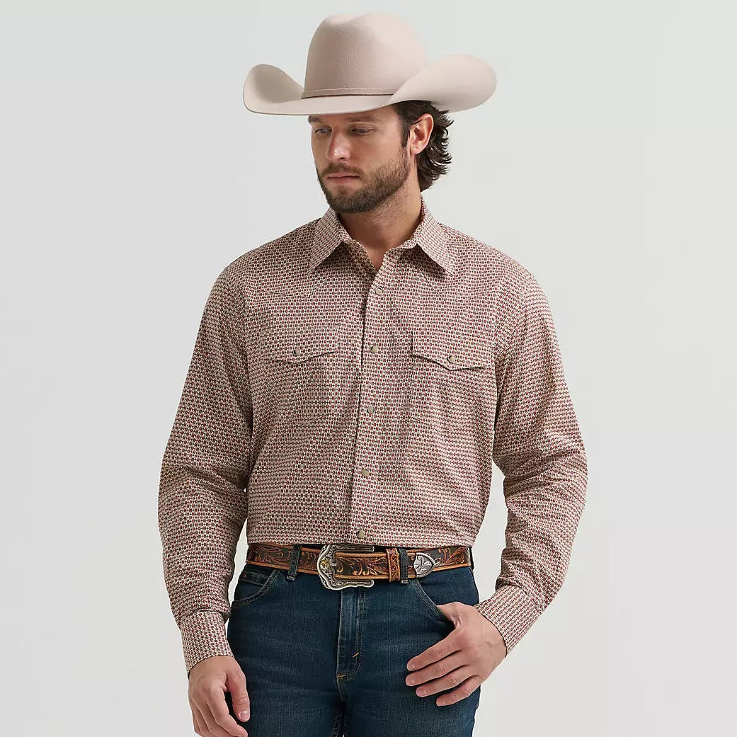 Wrangler Men's 20X L/S Competition Advanced Comfort Western Snap Shirt in Cocoa Links