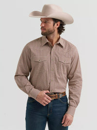Wrangler Men's 20X L/S Competition Advanced Comfort Western Snap Shirt in Cocoa Links