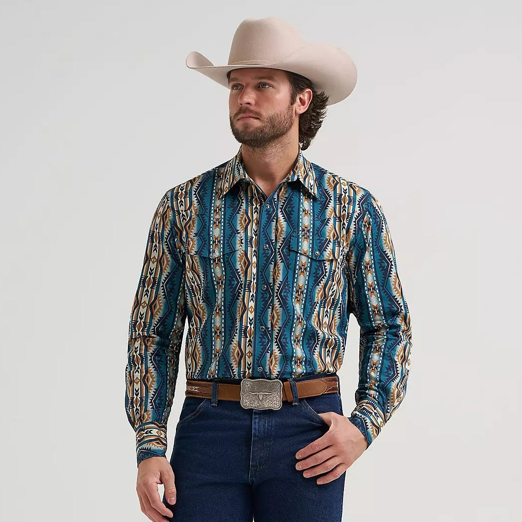 Wrangler Men's Checotah L/S Western Snap Shirt in High Desert